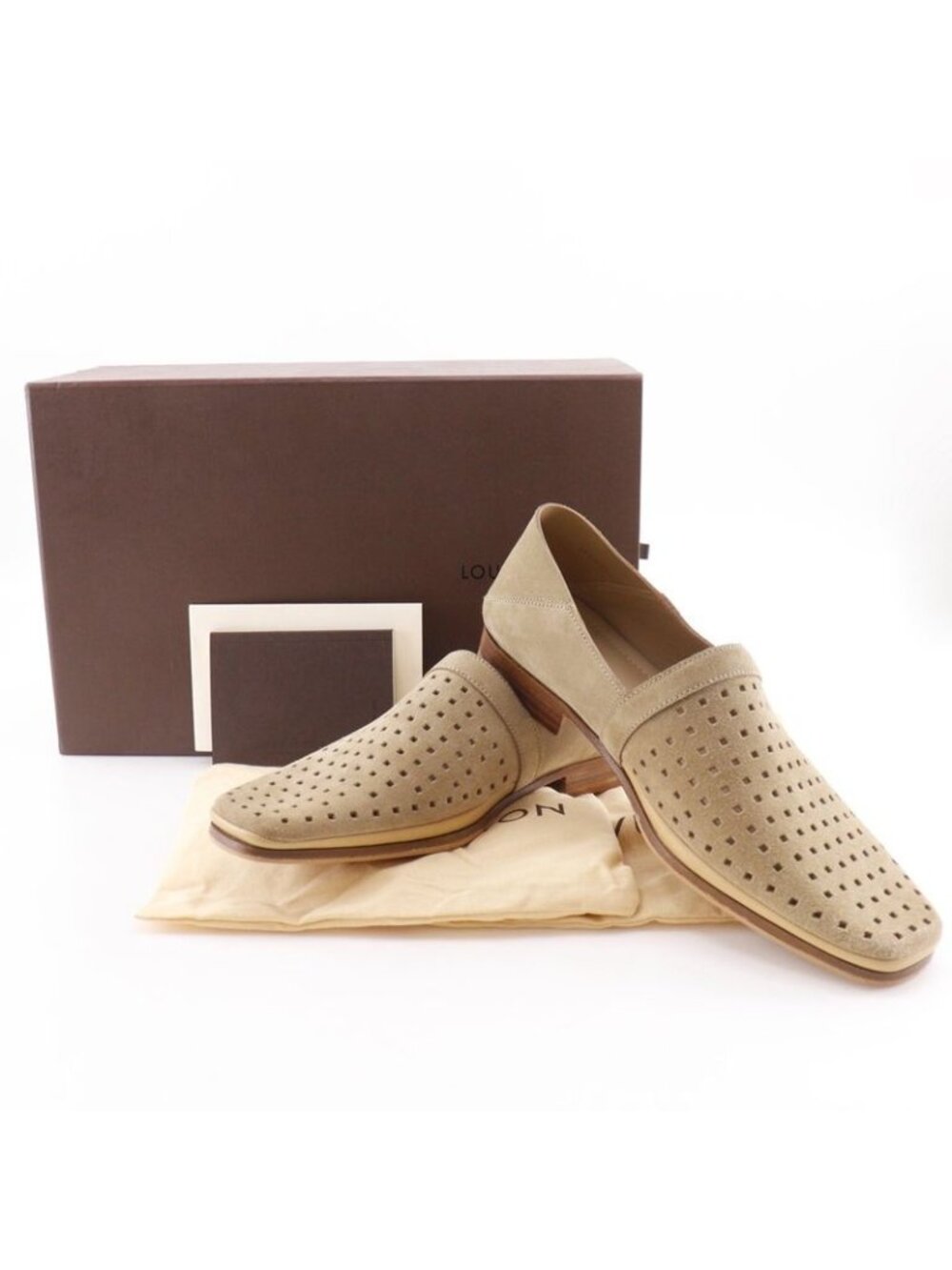 Louis Vuitton Perforated Suede Beige Loafers - Picture 7 of 7